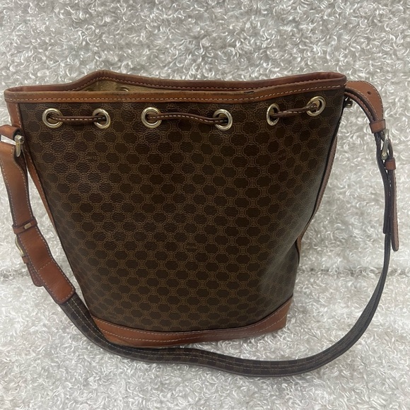 Celine Drawstring Macadam Triomphe Bucket Bag Leather - Picture 6 of 16